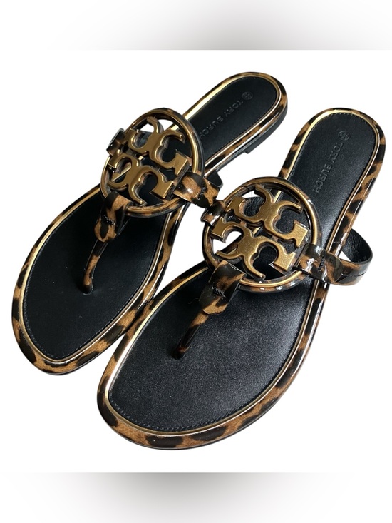 Tory Burch Shoes - Tory Burch Miller Gold Metal Leopard Print Black Leather sandals 8 Luxury NWOB